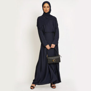 Shumookh Navy Nida Tie-Up Abaya with Hijab