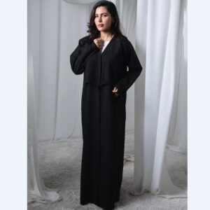 Shumookh Black Pleated Abaya with Bow-Tie Sleeves