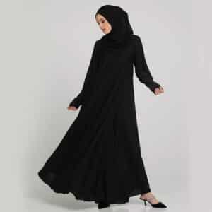 Shumookh Black Nida Abaya with Thumbhole Sleeves and Hijab