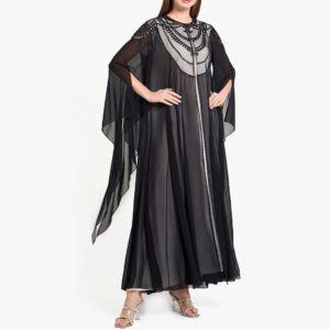 Shumookh Wedding Abaya – Batwing Elegance with Jewelled Embroidery