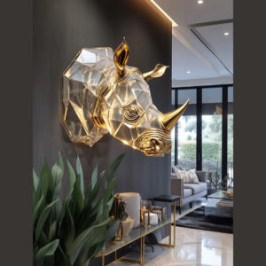 Shumookh Crystal Rhinoceros – Marble & Resin Handcrafted Masterpiece