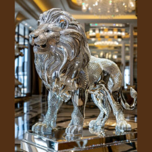 Swarovski Diamond Lion Fiberglass    Epoxy Handcrafted Masterpiece