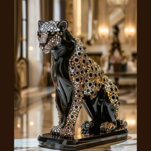 Swarovski Effect Diamond Leopard Luxury Fiberglass    Crystal Sculpture