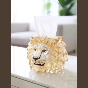 Crystal Lion Tissue Box Luxury Resin Handcrafted Décor