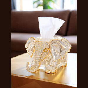 Crystal Elephant Tissue Box Handcrafted Luxury Resin Décor